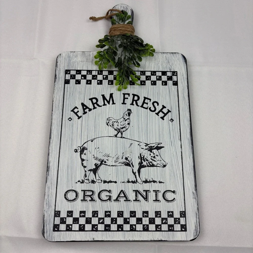 Farm‎ Fresh Organic Pig Chicken Cutting Board Wall Decor Rustic Kitchen